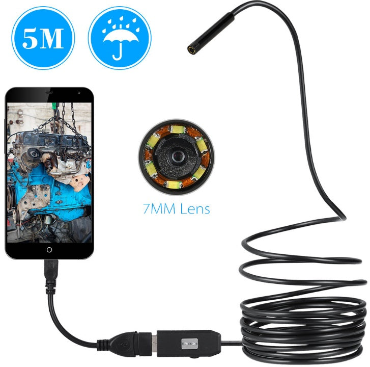 OWSOO 6 LED 7MM USB Endoscope Camera 5M Waterproof USB Wire Snake Tube Inspection Borescope For OTG Compatible Android Phones - KKAM STORES