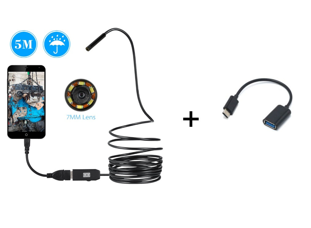 OWSOO 6 LED 7MM USB Endoscope Camera 5M Waterproof USB Wire Snake Tube Inspection Borescope For OTG Compatible Android Phones - KKAM STORES