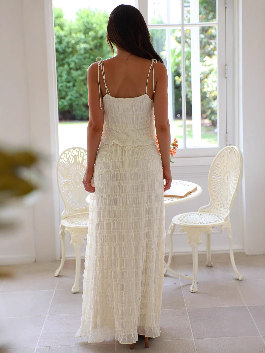 Elegant Chiffon Sling Long Lace Dress - KKAM STORES
