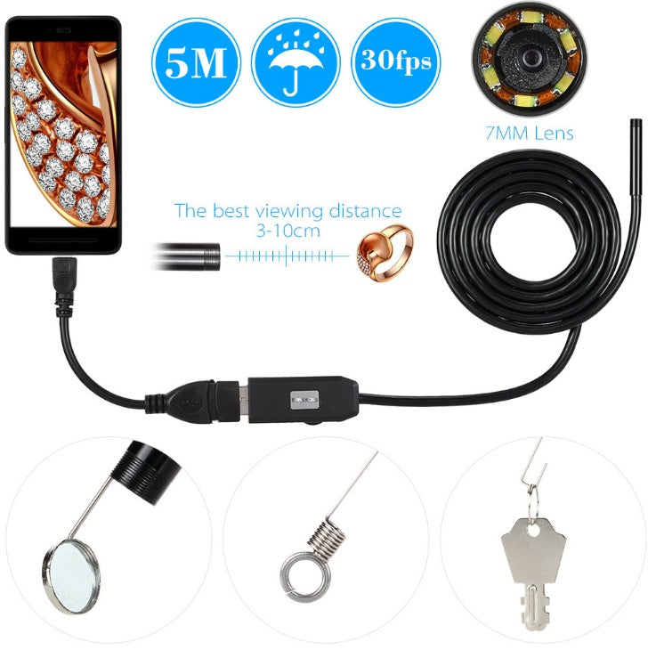 OWSOO 6 LED 7MM USB Endoscope Camera 5M Waterproof USB Wire Snake Tube Inspection Borescope For OTG Compatible Android Phones - KKAM STORES