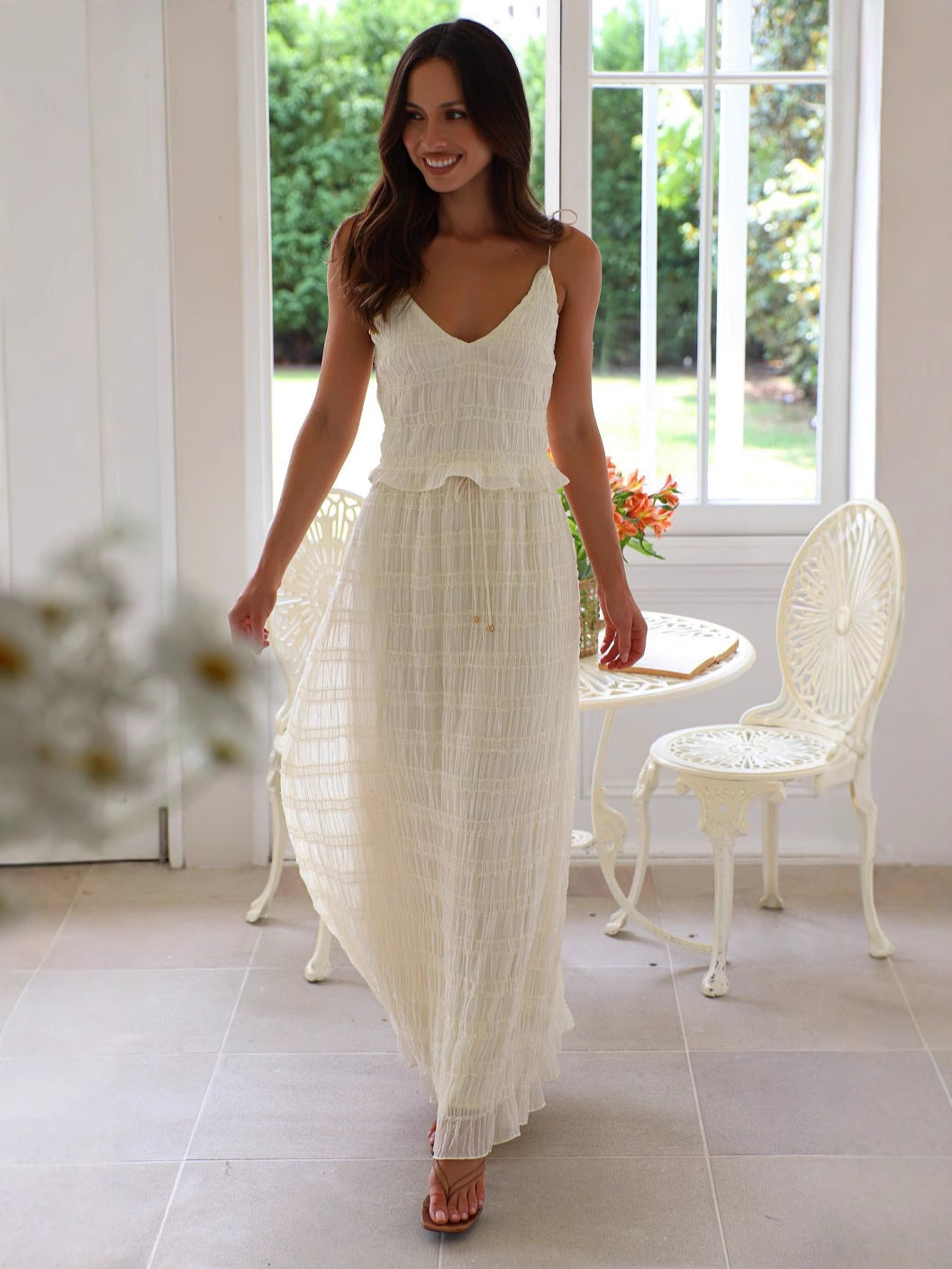 Elegant Chiffon Sling Long Lace Dress - KKAM STORES