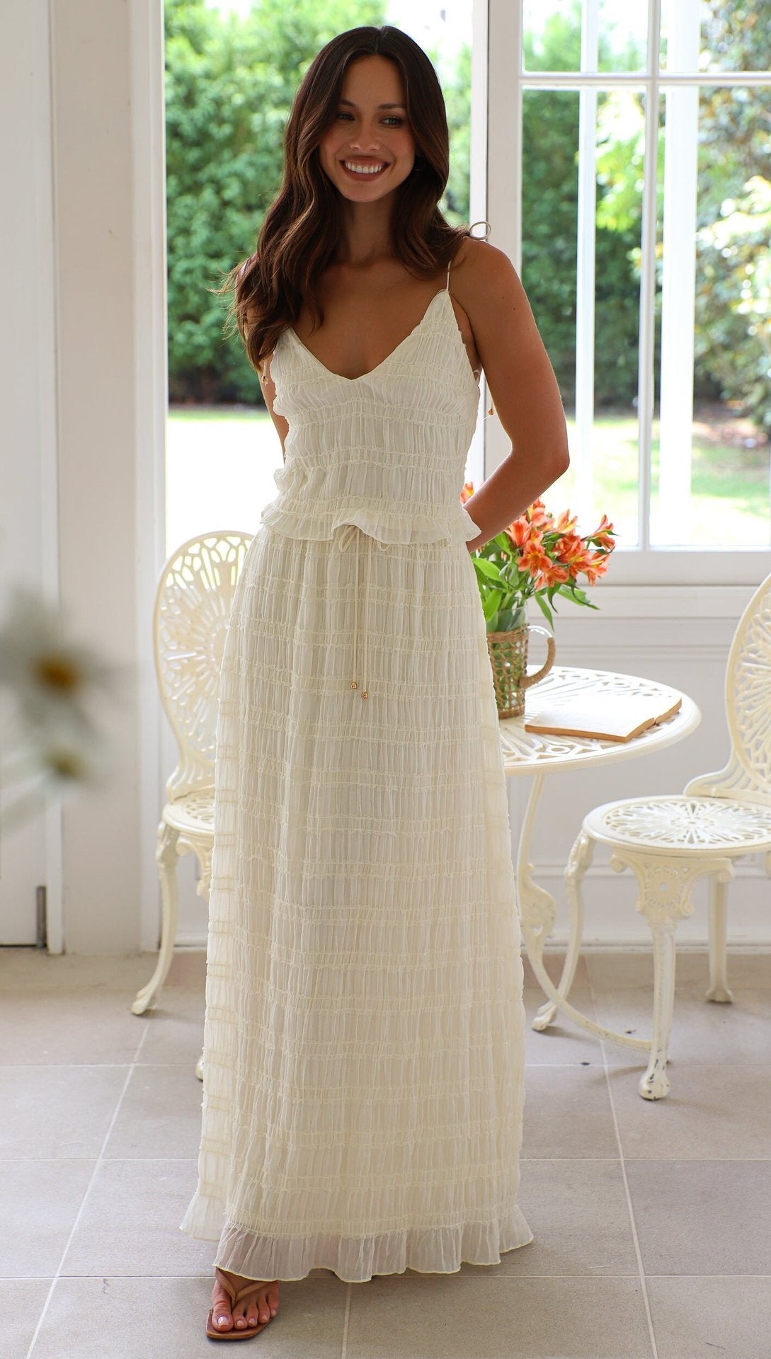 Elegant Chiffon Sling Long Lace Dress - KKAM STORES