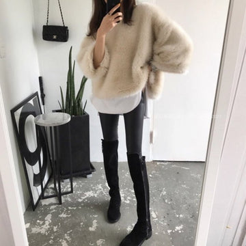 Korea Autumn And Winter Net Red Furry Tops Faux Plush Sweater Women