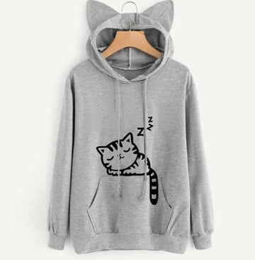 Female Women Casual Hoodies Sweatshirt Long Sleeve Hoody Cute Ears Printed Hoodies Tracksuit outerwear Sweatshirt