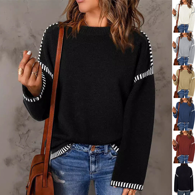 Solid Round Neck Pullover Sweater Autumn And Winter Loose Long Sleeve Tops For Women Clothing