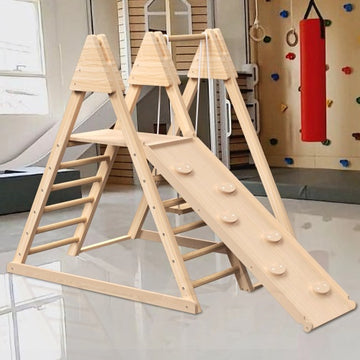 4-in-1 Juniper Indoor Play Gym - Jungle Gym Playset With Baby Swing, Slide, Ladder, And Climbing Wall - Foldable Wooden Playset - Indoor Jungle Gym For Kids