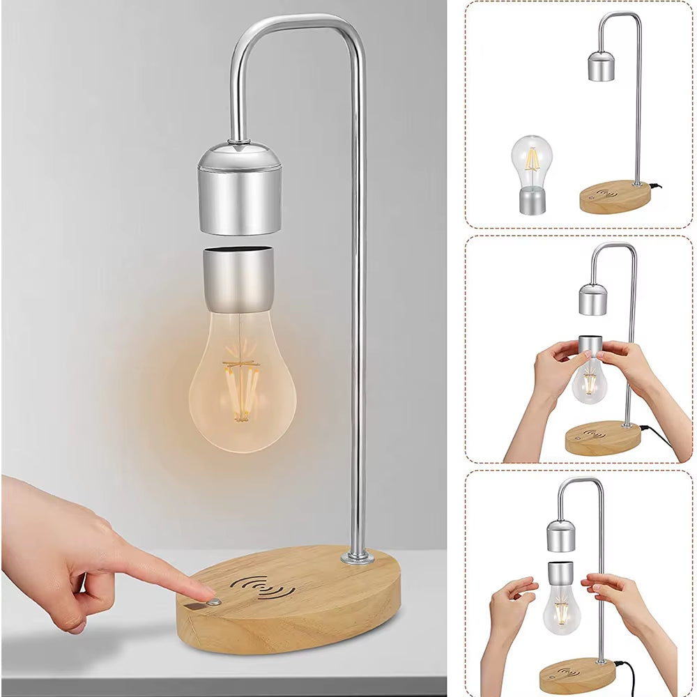 Magnetic Levitating Floating Wireless LED Light Bulb with Wireless Charger for Desk Lamp Home Room Office Decor Unique Gift