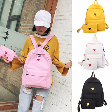 High Quality Canvas Printed Heart Yellow Backpack Korean Style Students Travel Bag Girls School Bag Laptop Backpack