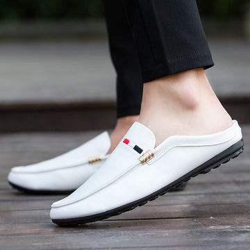 Youth Casual Loafers Shoes Boat White Lazy Shoes Mens Light Half-Soled