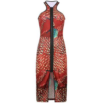 Womens Printed Sleeveless Zipper Dress