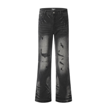 Inkjet Hole Loose Denim Trousers Men