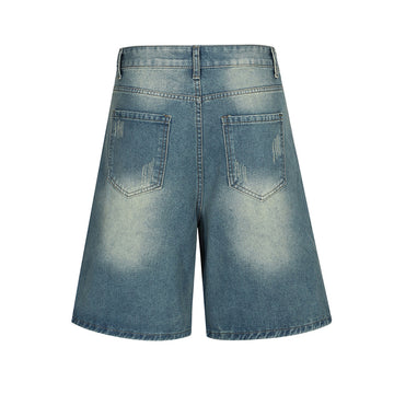 Fashion Washed Hole Denim Shorts Men