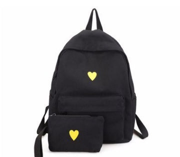 High Quality Canvas Printed Heart Yellow Backpack Korean Style Students Travel Bag Girls School Bag Laptop Backpack