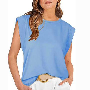 Ladies Crewneck Tank Tops Sleeveless Vests for Women Summer - Blue Size L