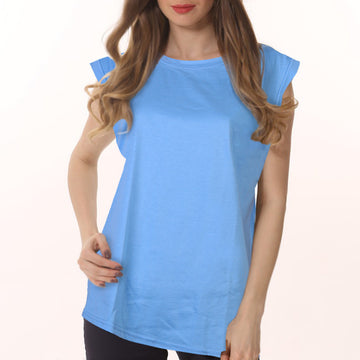 Ladies Crewneck Tank Tops Sleeveless Vests for Women Summer - Blue Size L