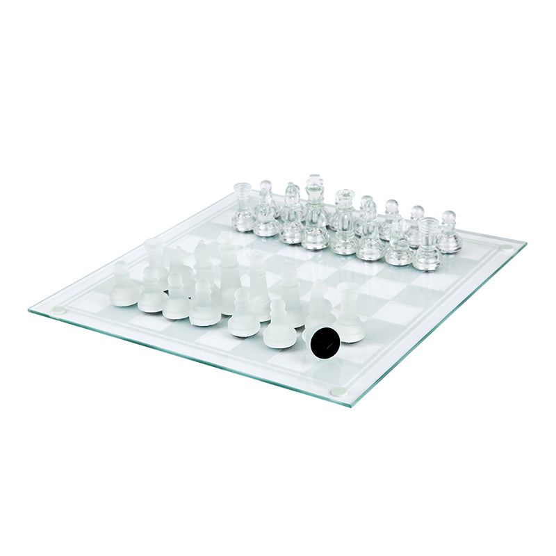 Luxury Frosted Polished Glass Chess Set with Padded Bottom