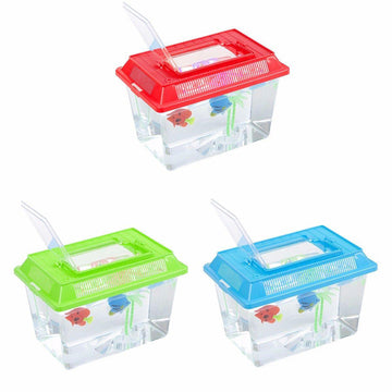 Plastic Starter Aquarium Fish Tank Goldfish Tank with Carry Handle Lid 26.5cm x 13cm - Random Colour