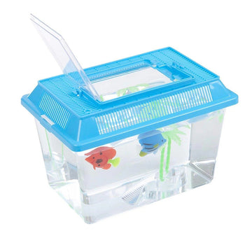 Plastic Starter Aquarium Fish Tank Goldfish Tank with Carry Handle Lid 26.5cm x 13cm - Random Colour