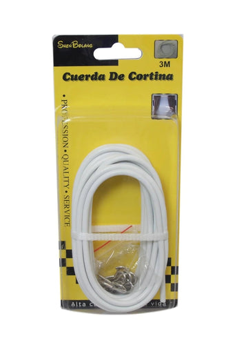 Net Curtain Wire Window Cord Cable with Hooks for Indoor Outdoor 3m - White