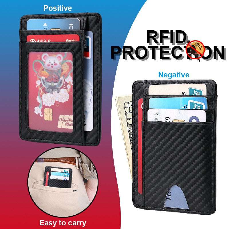Men Anti-scan leather Slim ID Credit Card Holder RFID Blocking Thin Wallet - Black