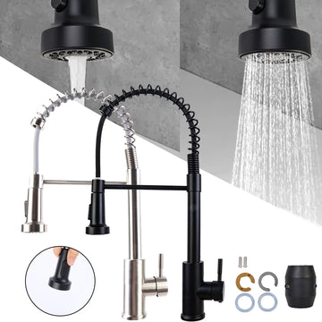 Monobloc Kitchen Sink Mixer Tap with Pull Out Hose Sprayer Single Lever - Black