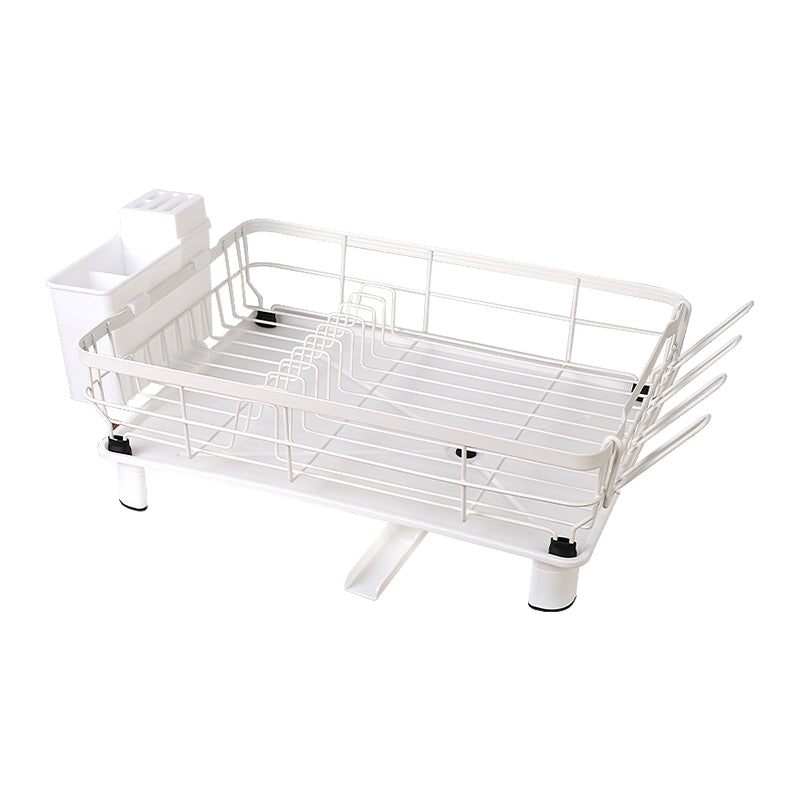 Dish Drying Rack Stainless Steel with Drip Tray and Utensil Holder - White
