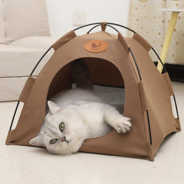 Portable Cat & Puppy Play Tent House with Cosy Bed Pad