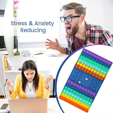 Big Size Push Fidget Rainbow Chess Board Push Bubble Popper Fidget Interactive Stress Relief with Dice - Rainbow