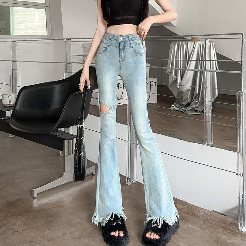 Fringed Burr Slightly Flared Jeans Women