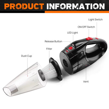 Handheld Vacuum Cleaner Cordless Strong Suction Portable Hand Vacum for Home Car Hoover,Mini Rechargeable with HEPA Filter LED