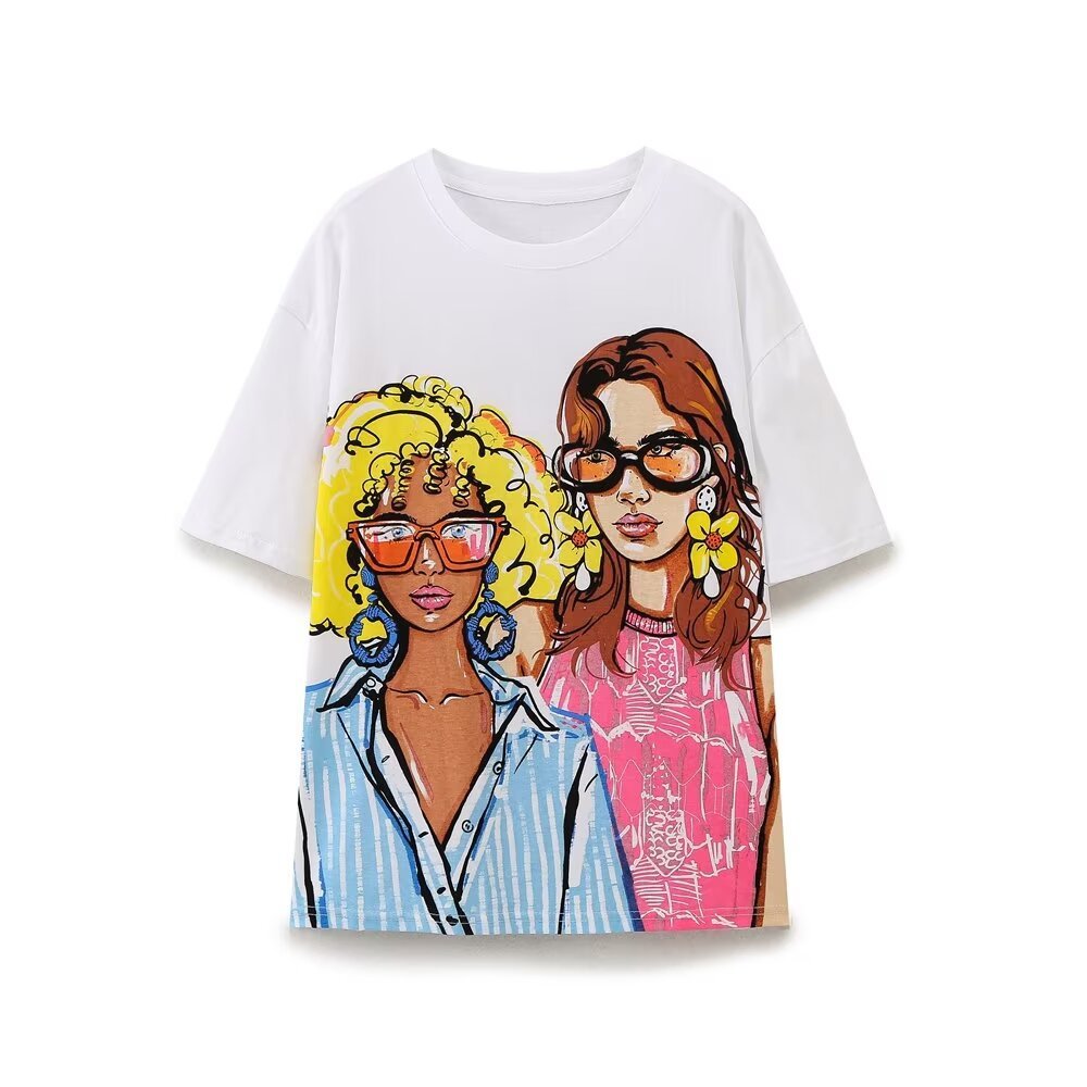 Fashionable All-match Simple Printing Girl's T-shirts