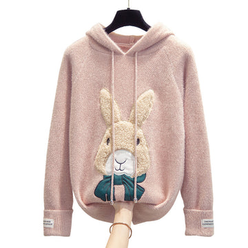 Hooded Mink Fleece Sweater Women Thickened Tops