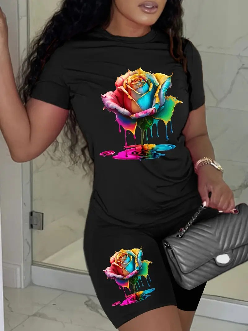 Printed Drop Shoulder T-Shirt Graphic Tees Women Tops