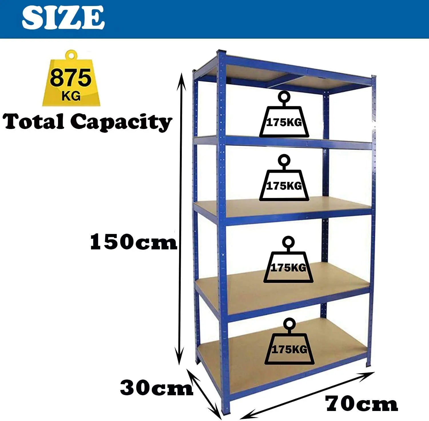 Shelving Unit for Garage Shed Storage, 5 Tier Shelf Unit, Boltless Racking Adjustable Shelf Rack Unit Free Standing Work