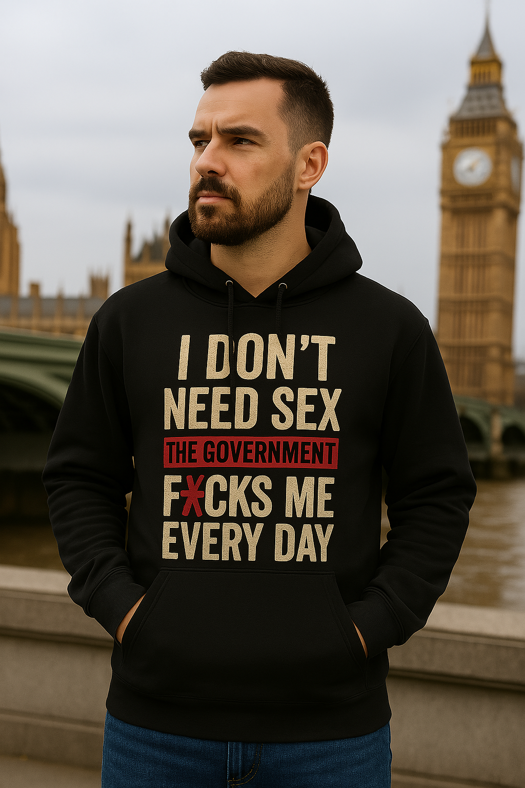 Sassy Statement Hoodie - 'I Don't Need Sex, The Government F*CKs Me Every Day' Design